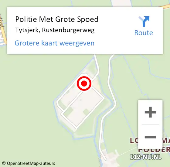 Locatie op kaart van de 112 melding: Politie Met Grote Spoed Naar Tytsjerk, Rustenburgerweg op 10 augustus 2024 16:18