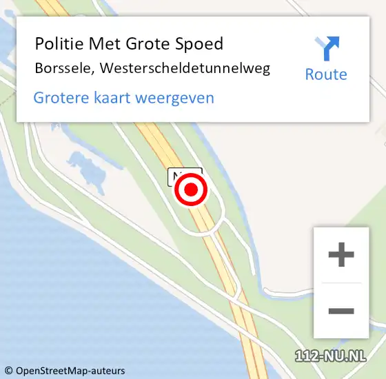 Locatie op kaart van de 112 melding: Politie Met Grote Spoed Naar Borssele, Westerscheldetunnelweg op 10 augustus 2024 16:22