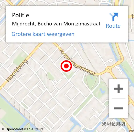 Locatie op kaart van de 112 melding: Politie Mijdrecht, Bucho van Montzimastraat op 10 augustus 2024 16:29