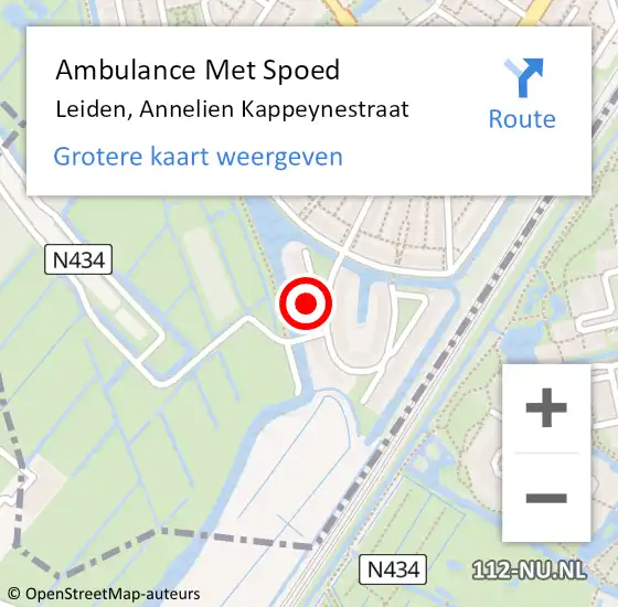 Locatie op kaart van de 112 melding: Ambulance Met Spoed Naar Leiden, Annelien Kappeynestraat op 10 augustus 2024 16:34