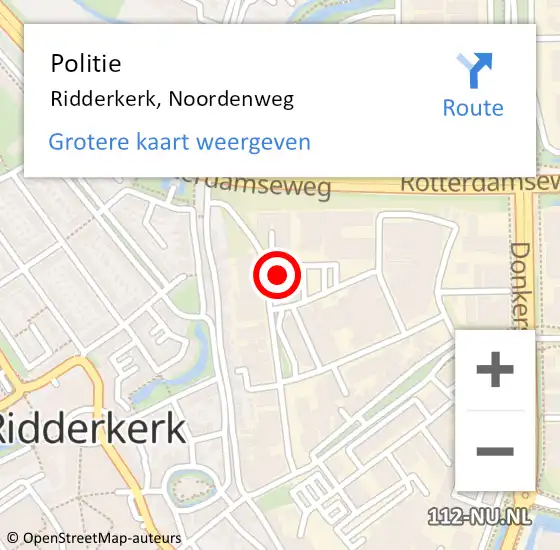 Locatie op kaart van de 112 melding: Politie Ridderkerk, Noordenweg op 10 augustus 2024 16:46