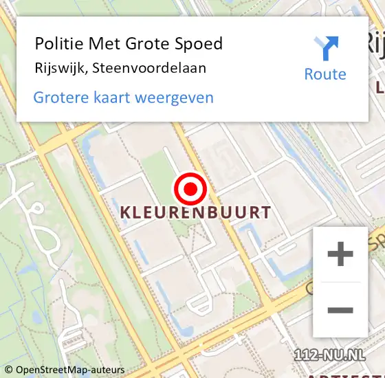 Locatie op kaart van de 112 melding: Politie Met Grote Spoed Naar Rijswijk, Steenvoordelaan op 10 augustus 2024 16:48