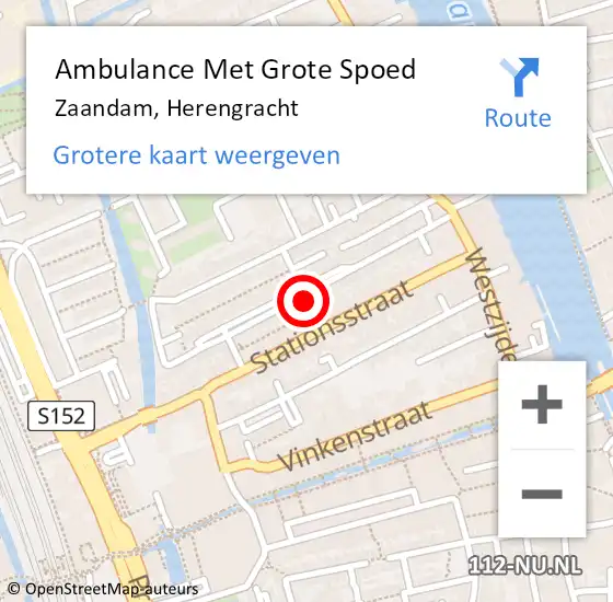 Locatie op kaart van de 112 melding: Ambulance Met Grote Spoed Naar Zaandam, Herengracht op 10 augustus 2024 16:57