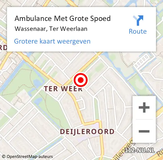 Locatie op kaart van de 112 melding: Ambulance Met Grote Spoed Naar Wassenaar, Ter Weerlaan op 10 augustus 2024 16:58