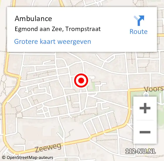 Locatie op kaart van de 112 melding: Ambulance Egmond aan Zee, Trompstraat op 10 augustus 2024 17:07