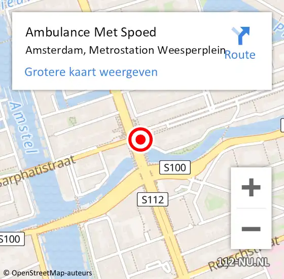 Locatie op kaart van de 112 melding: Ambulance Met Spoed Naar Amsterdam, Metrostation Weesperplein op 10 augustus 2024 17:17