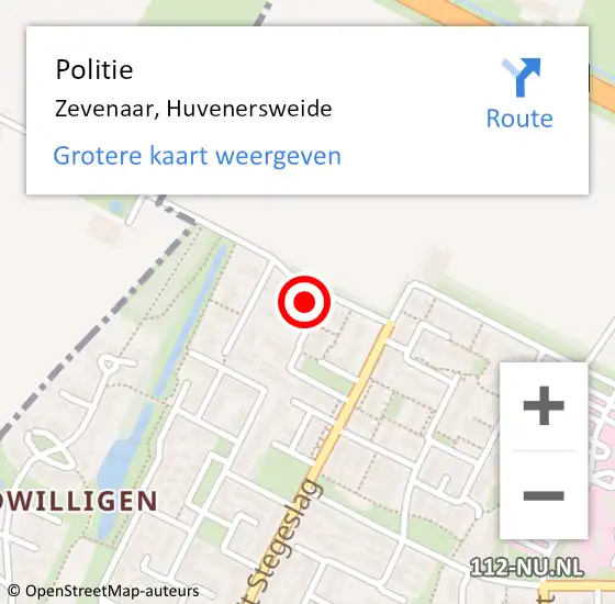 Locatie op kaart van de 112 melding: Politie Zevenaar, Huvenersweide op 10 augustus 2024 17:25