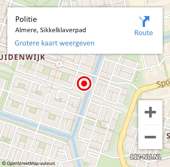 Locatie op kaart van de 112 melding: Politie Almere, Sikkelklaverpad op 10 augustus 2024 17:28