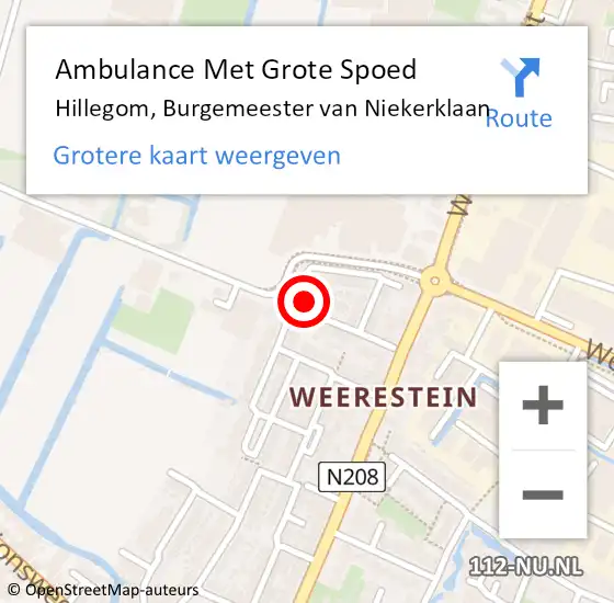 Locatie op kaart van de 112 melding: Ambulance Met Grote Spoed Naar Hillegom, Burgemeester van Niekerklaan op 10 augustus 2024 17:39