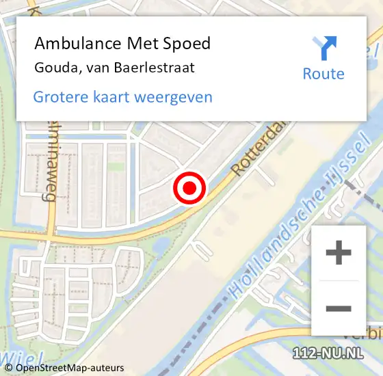 Locatie op kaart van de 112 melding: Ambulance Met Spoed Naar Gouda, van Baerlestraat op 10 augustus 2024 17:47