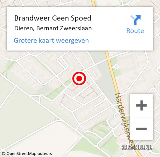 Locatie op kaart van de 112 melding: Brandweer Geen Spoed Naar Dieren, Bernard Zweerslaan op 10 augustus 2024 18:01