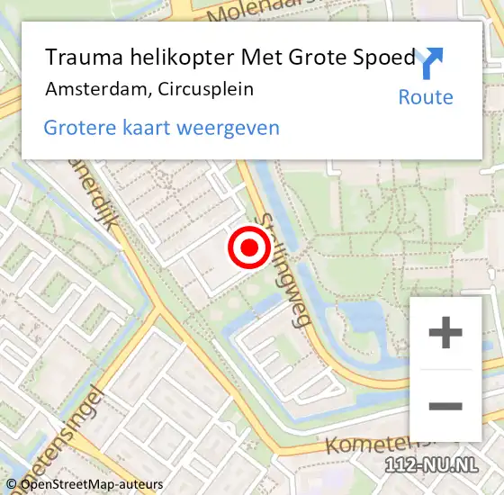 Locatie op kaart van de 112 melding: Trauma helikopter Met Grote Spoed Naar Amsterdam, Circusplein op 10 augustus 2024 18:18