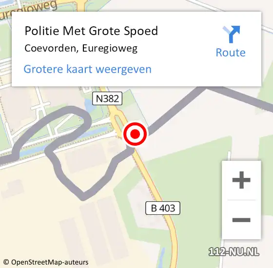 Locatie op kaart van de 112 melding: Politie Met Grote Spoed Naar Coevorden, Euregioweg op 10 augustus 2024 18:20