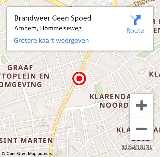 Locatie op kaart van de 112 melding: Brandweer Geen Spoed Naar Arnhem, Hommelseweg op 10 augustus 2024 18:35