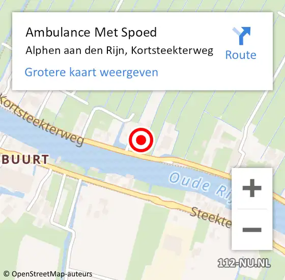 Locatie op kaart van de 112 melding: Ambulance Met Spoed Naar Alphen aan den Rijn, Kortsteekterweg op 10 augustus 2024 18:36