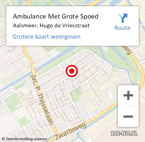 Locatie op kaart van de 112 melding: Ambulance Met Grote Spoed Naar Aalsmeer, Hugo de Vriesstraat op 10 augustus 2024 18:38