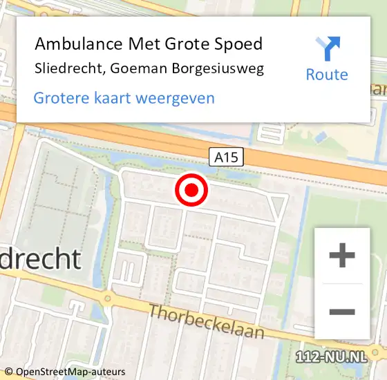 Locatie op kaart van de 112 melding: Ambulance Met Grote Spoed Naar Sliedrecht, Goeman Borgesiusweg op 10 augustus 2024 18:55