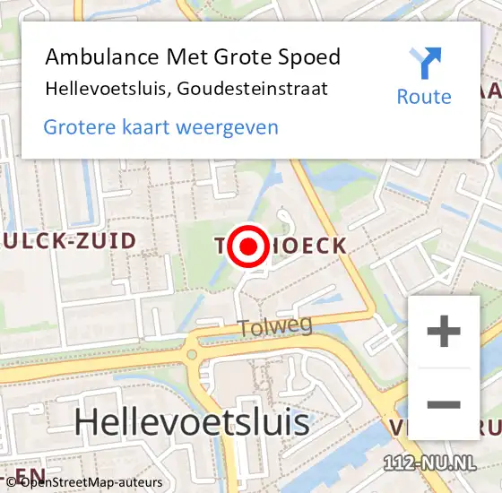 Locatie op kaart van de 112 melding: Ambulance Met Grote Spoed Naar Hellevoetsluis, Goudesteinstraat op 10 augustus 2024 18:57