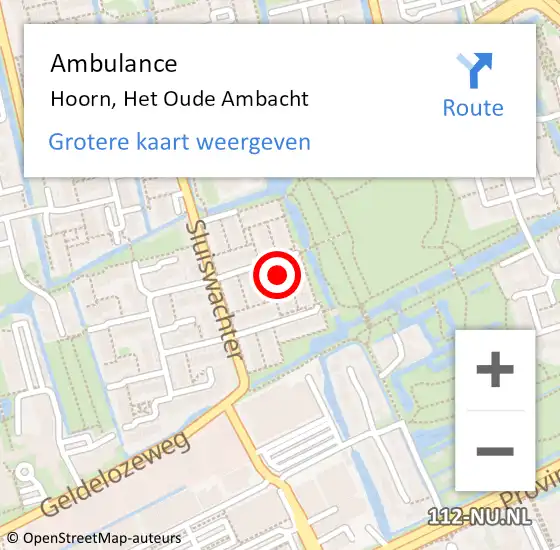 Locatie op kaart van de 112 melding: Ambulance Hoorn, Het Oude Ambacht op 10 augustus 2024 19:09