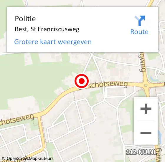 Locatie op kaart van de 112 melding: Politie Best, St Franciscusweg op 10 augustus 2024 19:17