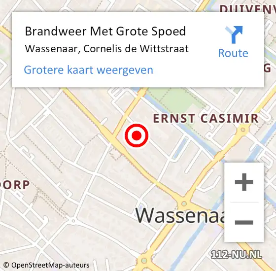 Locatie op kaart van de 112 melding: Brandweer Met Grote Spoed Naar Wassenaar, Cornelis de Wittstraat op 10 augustus 2024 19:17