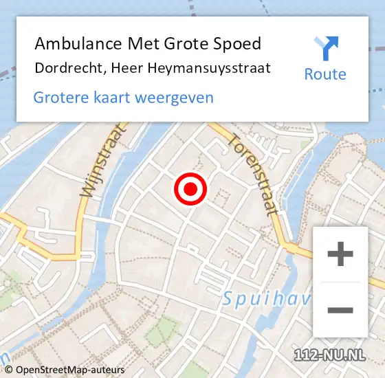 Locatie op kaart van de 112 melding: Ambulance Met Grote Spoed Naar Dordrecht, Heer Heymansuysstraat op 10 augustus 2024 19:22