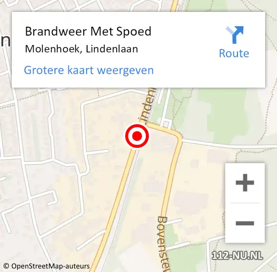 Locatie op kaart van de 112 melding: Brandweer Met Spoed Naar Molenhoek, Lindenlaan op 15 oktober 2014 23:20