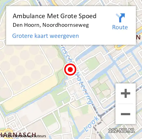 Locatie op kaart van de 112 melding: Ambulance Met Grote Spoed Naar Den Hoorn, Noordhoornseweg op 10 augustus 2024 19:26