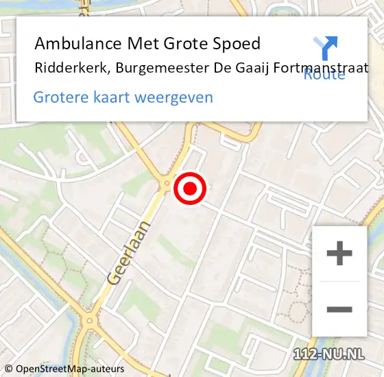 Locatie op kaart van de 112 melding: Ambulance Met Grote Spoed Naar Ridderkerk, Burgemeester De Gaaij Fortmanstraat op 10 augustus 2024 20:02