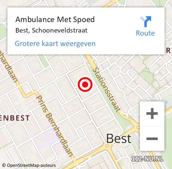 Locatie op kaart van de 112 melding: Ambulance Met Spoed Naar Best, Schooneveldstraat op 15 oktober 2014 23:30