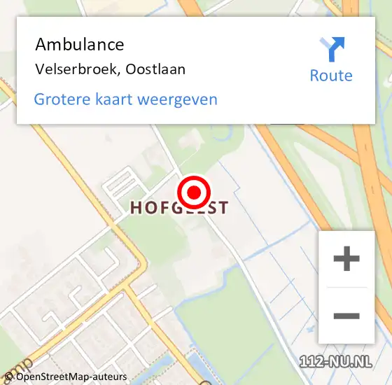 Locatie op kaart van de 112 melding: Ambulance Velserbroek, Oostlaan op 10 augustus 2024 20:15