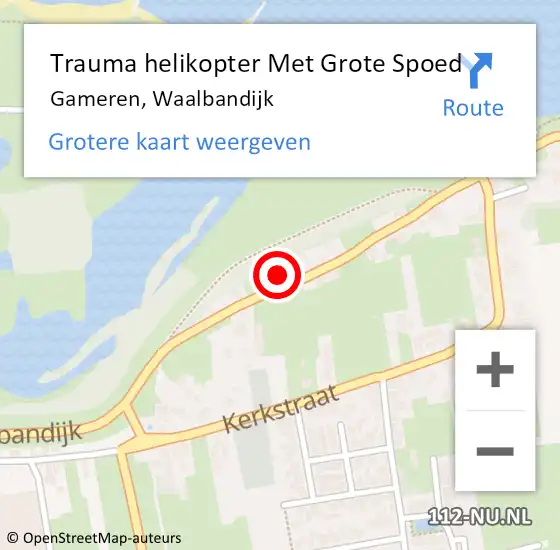 Locatie op kaart van de 112 melding: Trauma helikopter Met Grote Spoed Naar Gameren, Waalbandijk op 10 augustus 2024 20:17