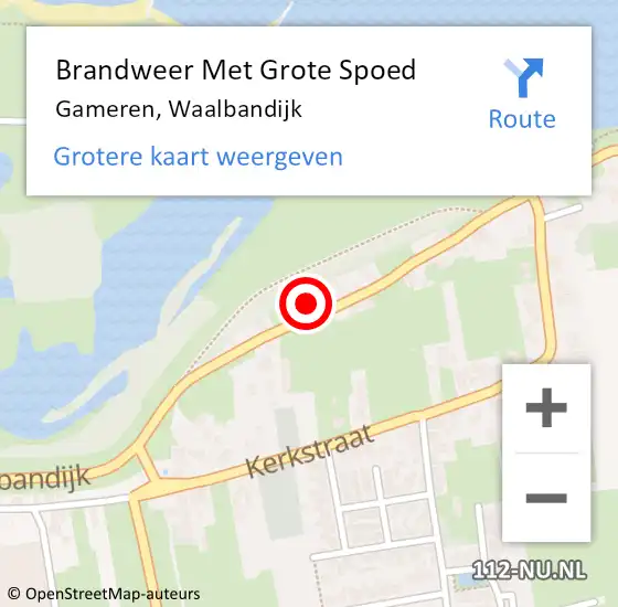 Locatie op kaart van de 112 melding: Brandweer Met Grote Spoed Naar Gameren, Waalbandijk op 10 augustus 2024 20:20