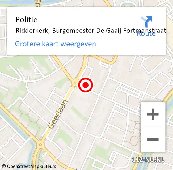 Locatie op kaart van de 112 melding: Politie Ridderkerk, Burgemeester De Gaaij Fortmanstraat op 10 augustus 2024 20:26