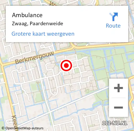 Locatie op kaart van de 112 melding: Ambulance Zwaag, Paardenweide op 10 augustus 2024 20:32