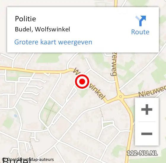 Locatie op kaart van de 112 melding: Politie Budel, Wolfswinkel op 10 augustus 2024 20:38