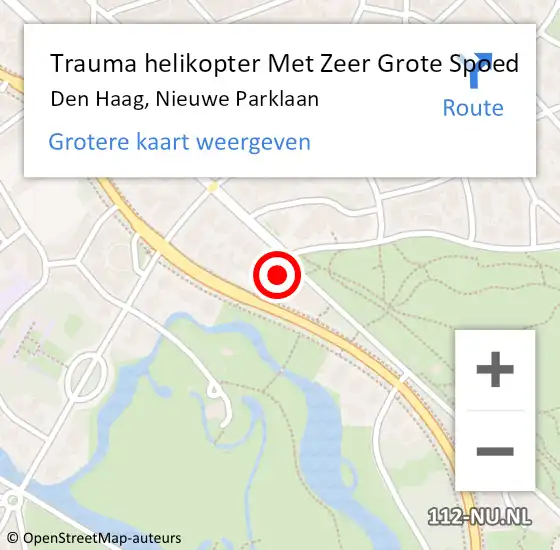 Locatie op kaart van de 112 melding: Trauma helikopter Met Zeer Grote Spoed Naar Den Haag, Nieuwe Parklaan op 10 augustus 2024 21:25