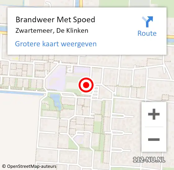 Locatie op kaart van de 112 melding: Brandweer Met Spoed Naar Zwartemeer, De Klinken op 10 augustus 2024 21:32