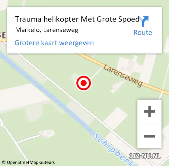 Locatie op kaart van de 112 melding: Trauma helikopter Met Grote Spoed Naar Markelo, Larenseweg op 10 augustus 2024 21:52