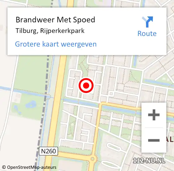 Locatie op kaart van de 112 melding: Brandweer Met Spoed Naar Tilburg, Rijperkerkpark op 10 augustus 2024 22:19