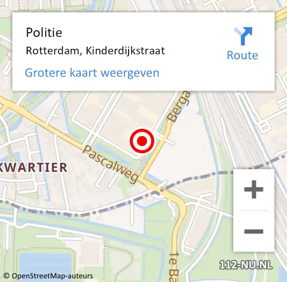 Locatie op kaart van de 112 melding: Politie Rotterdam, Kinderdijkstraat op 10 augustus 2024 22:26