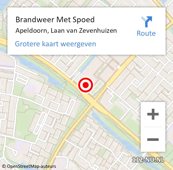 Locatie op kaart van de 112 melding: Brandweer Met Spoed Naar Apeldoorn, Laan van Zevenhuizen op 10 augustus 2024 22:31