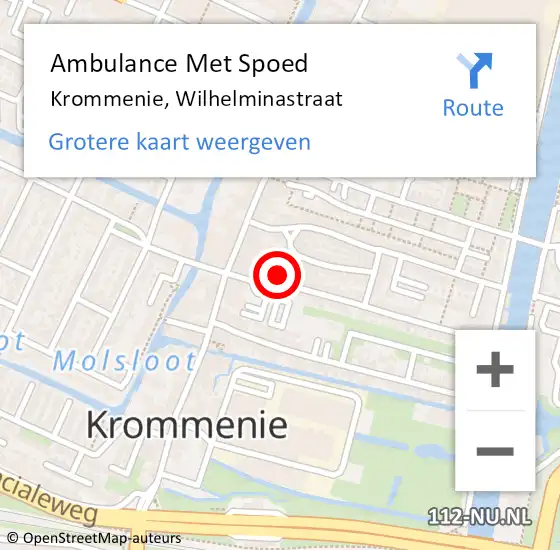 Locatie op kaart van de 112 melding: Ambulance Met Spoed Naar Krommenie, Wilhelminastraat op 10 augustus 2024 22:44