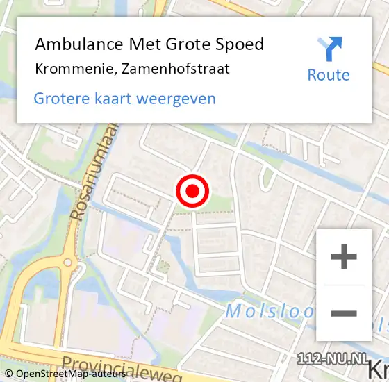 Locatie op kaart van de 112 melding: Ambulance Met Grote Spoed Naar Krommenie, Zamenhofstraat op 10 augustus 2024 23:30