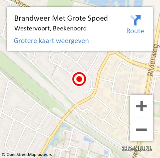 Locatie op kaart van de 112 melding: Brandweer Met Grote Spoed Naar Westervoort, Beekenoord op 10 augustus 2024 23:58