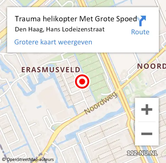 Locatie op kaart van de 112 melding: Trauma helikopter Met Grote Spoed Naar Den Haag, Hans Lodeizenstraat op 11 augustus 2024 00:00