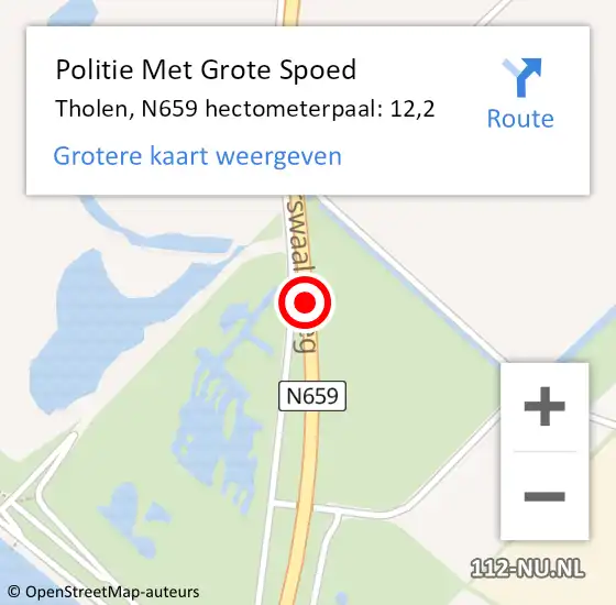 Locatie op kaart van de 112 melding: Politie Met Grote Spoed Naar Tholen, N659 hectometerpaal: 12,2 op 11 augustus 2024 00:08