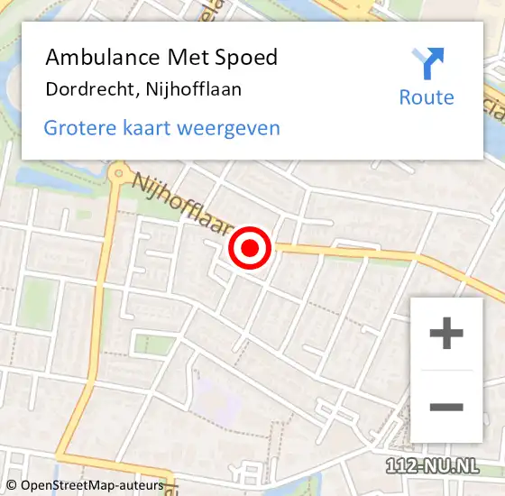 Locatie op kaart van de 112 melding: Ambulance Met Spoed Naar Dordrecht, Nijhofflaan op 11 augustus 2024 00:27