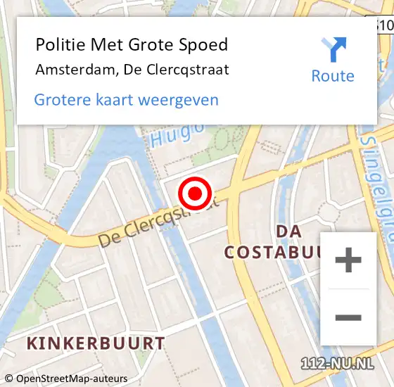 Locatie op kaart van de 112 melding: Politie Met Grote Spoed Naar Amsterdam, De Clercqstraat op 11 augustus 2024 00:42