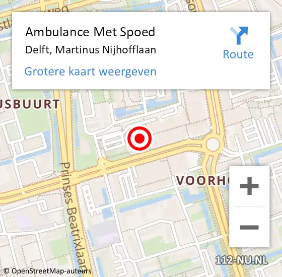 Locatie op kaart van de 112 melding: Ambulance Met Spoed Naar Delft, Martinus Nijhofflaan op 11 augustus 2024 00:48